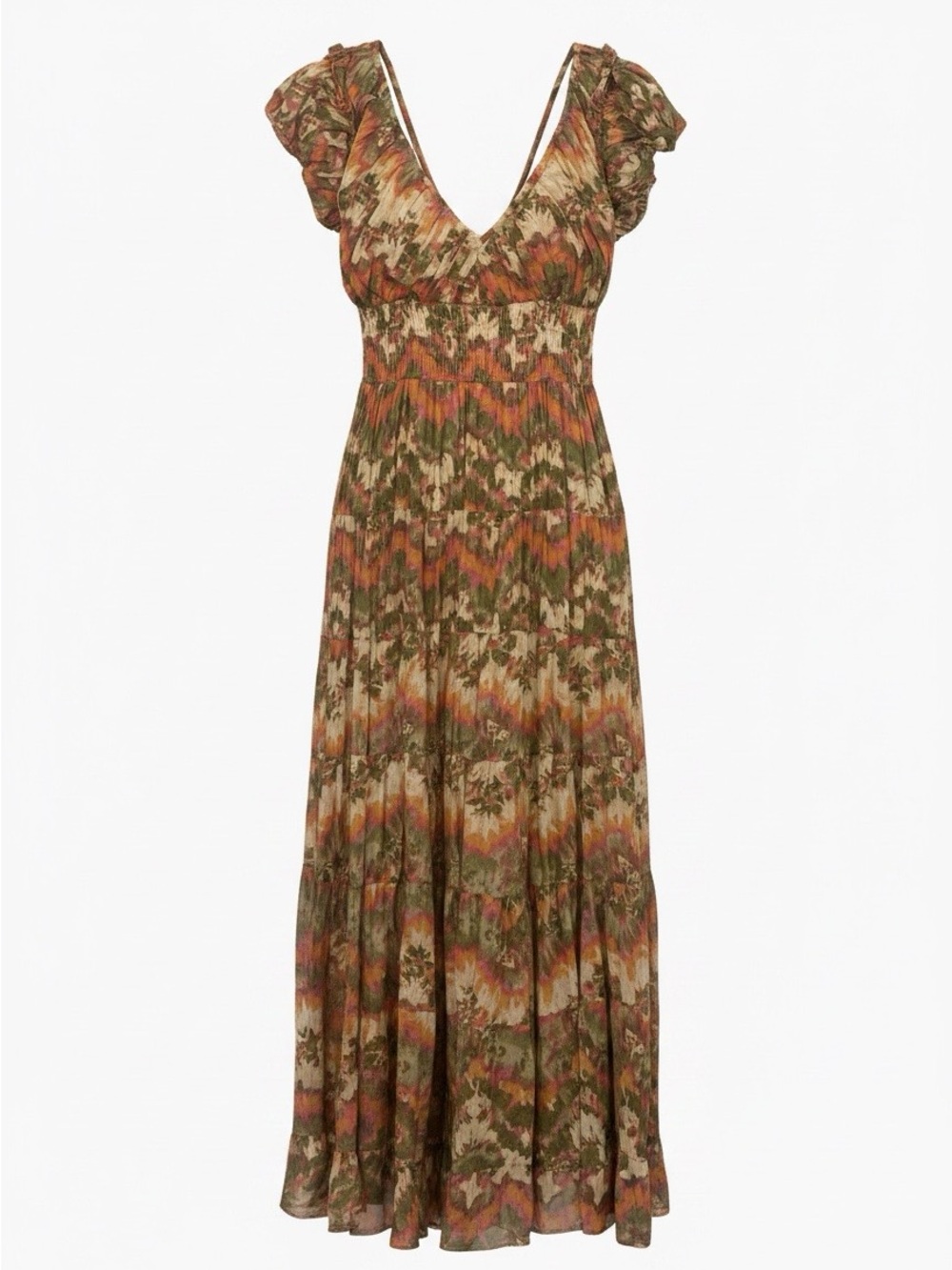 Caroline Constas  BOHO / Olive & Orange Floral V-Neck Maxi Dress SIZE/S